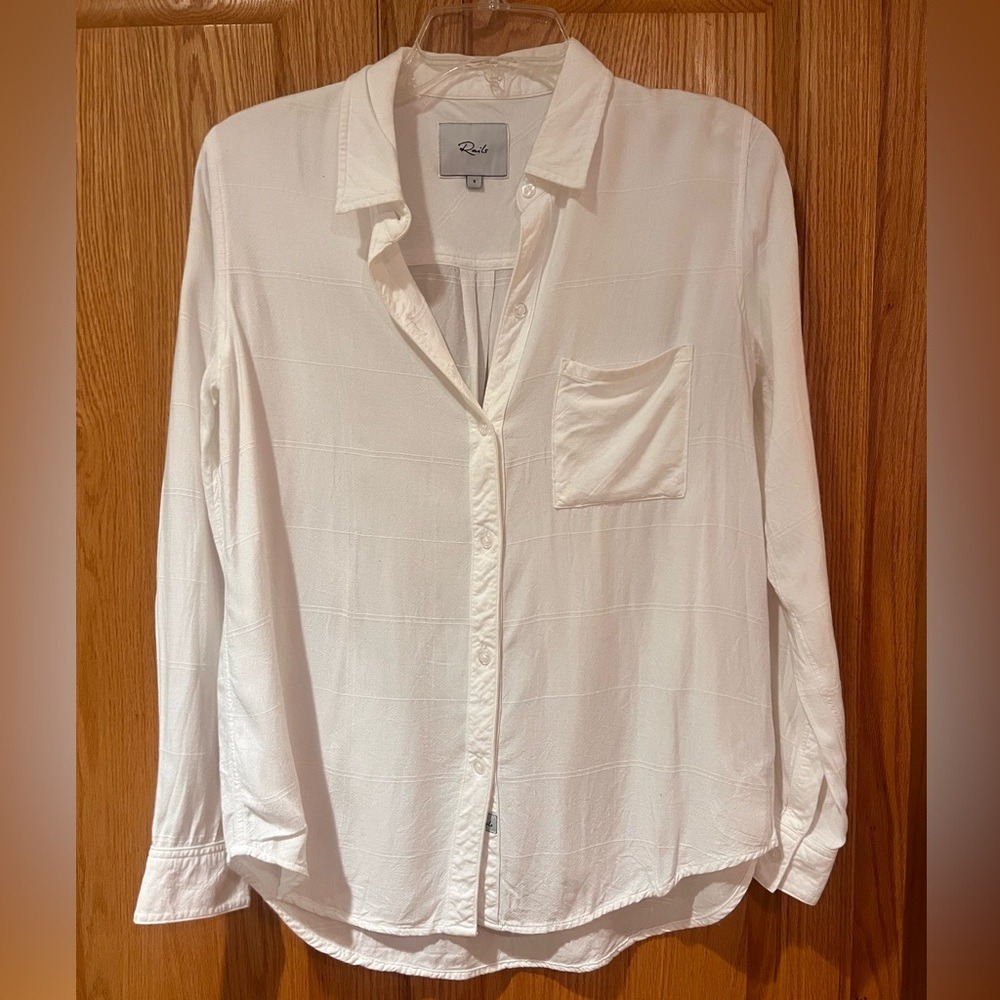 RAILS Twill Rayon Hunter Long Sleeve Button Down Shirt in Ivory Check Size Small - Picture 6 of 12